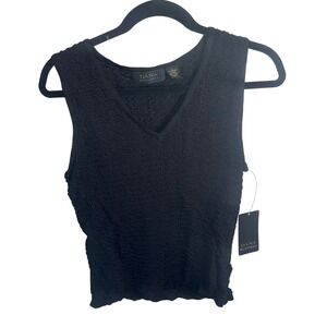 Dana Buchman Black Textured V Neck Sleeveless Knit Top Women's Size L‎ NWT